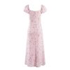 Women's Floral Bubble Sleeve A- Line V-Neck Dress Slimming Waist Long Holiday Dresses