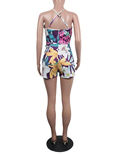 Women's Spaghetti Strap Romper Wrap Front V Neck Solid Shorts Jumpsuit with Belt