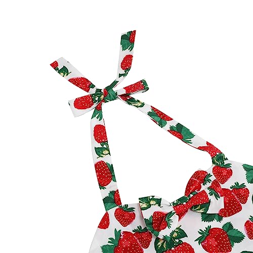 Girls 50s Sweetheart Vintage Flower Swing Straps Prom Dress with Polka Dots 3-11Years