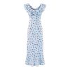 Women's Print Slim Long Dress Ruffle Square Collar Sleeveless Midi Dresses Casual A-Line Vestido