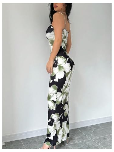Women's Holiday Floral Print Bodycon Maxi Dress Backless Summer Cami Dress