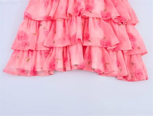 Women's Print Stacked Skirt - V-Neck Long Sleeve Cake Loose Casual