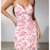 Women Boho Floral Ruched V Neck Cami Mini Dress Lettuce Trim Spaghetti Strap Short Dress