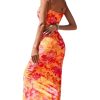 Women's Floral Print Tie Dye Spaghetti Strap Backless Fitted Cami Pencil Dress Summer Boho Maxi Slip Dresses
