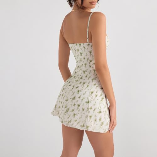 Womens Floral Mini Dress Boho Flowy Skater Dresses Short Sleeveless Spaghetti Strap A-Line Y2K Bodycon Cami Dress