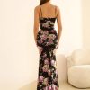 Women's Floral Wedding Guest Formal Maxi Dress Bodycon Spaghetti Strap V Neck Elegant Cocatail Dresses