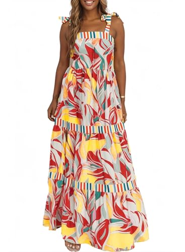 Women's 2025 Summer Sleeveless Floral Print Maxi Dress Strap Square Neck Beach Sun Dress