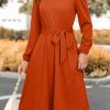 Womens Long Sleeve Casual Dresses 2025 Business Work Teacher Fall Church Belted A Line Flowy Midi Dress