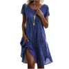 Beach Dresses for Women 2025 Summer Trendy Floral Print Boho Vacation Dress Casual Short Sleeve Flowy Midi Dress with Pockets