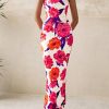 Women's 2025 Summer Floral Bodycon Maxi Dresses Ribbed Strapless Tube Casual Boho Party Long Dress
