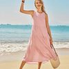 Women's 2024 Summer Midi Dresses Sleeveless Crewneck Beach Boho Casual Loose Long Flowy Tiered Sundress with Pockets