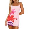 Women's Spaghetti Strap Mini Dress Summer Sexy Floral Backless Bodycon Short Cami Dress Casual Beach Vacation Outfits