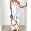 Women's Bohemian Floral Print Back Smocked Maxi Dress Sexy Spaghetti Strap Ruffle Swing Beach Long Dress