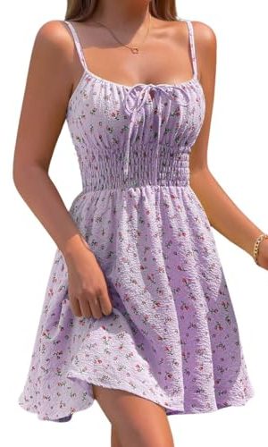 Women Floral Boho Spaghetti Strap Sundress Sleeveless Smocked A Line Mini Dress