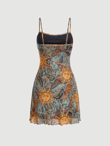 Women's Vintage 90s Mini Dress Spaghetti Strap Boho Mesh Short Dresses