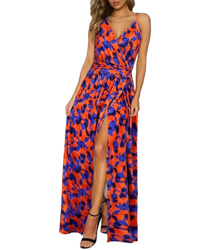 Women Summer 2025 Maxi Dress Vacation Floral Spaghetti Strap Spring Casual Boho Split Beach Long Flowy Sundress