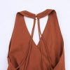 Women's Elegant Halter V Neck Sleeveless Backless Gold Embelliment High Waist A-line Long Dresses