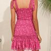Womens Summer Ruffle Smocked Mini Dress Sleeveless Floral Print Tiered Tie Slim Fit Short Dresses