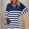 Women's Winter Sweater Dress 2024 Striped Long Sleeve Lapel Collar Chunky Knit Slouchy Oversized Sweaters