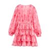 Women's Print Stacked Skirt - V-Neck Long Sleeve Cake Loose Casual