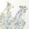 Women's Lace Up Shoulder Strap Camisole Dress Tie Dye Printed Long Skirt Bohemian Style V-Neck Slim Fit Beach Skirt