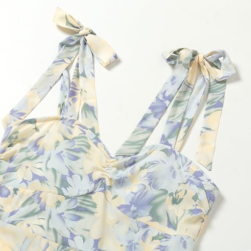 Women's Lace Up Shoulder Strap Camisole Dress Tie Dye Printed Long Skirt Bohemian Style V-Neck Slim Fit Beach Skirt