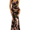 Women's Floral Wedding Guest Formal Maxi Dress Bodycon Spaghetti Strap V Neck Elegant Cocatail Dresses