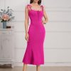 Womens Tie Shoulder Drawstring Ruched Bust Mermaid Hem Cami Slip Dress Bodycon Maxi Evening Party Dress