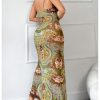 Women's Cut Out Ruffle Trim Bodycon Maxi Slip Dress Floral Split Thigh Spaghetti Strap Long Cami Dresses