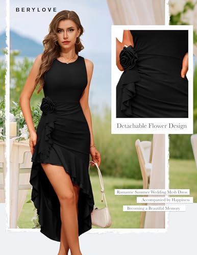 Summer Wedding Guest Mesh Dresses Cocktail Formal Bodycon Ruffle Party High Low Dress