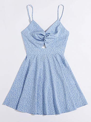 Women's Boho Floral Print Twist Front Cami A Line Mini Dress