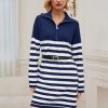 Women's Winter Sweater Dress 2024 Striped Long Sleeve Lapel Collar Chunky Knit Slouchy Oversized Sweaters