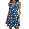 Women's Vintage Dots Sleeveless Dresses Deep V-Neck Tie-Up Back Ruched Short A-Line Tank Dress