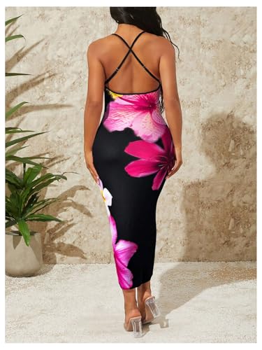 Women's Floral Halter Dress Spaghetti Strap Backless Cami Summer Maxi Dress