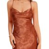 Women's Spaghetti Strap Cowl Neck Long Slip Satin Silk Midi Dress