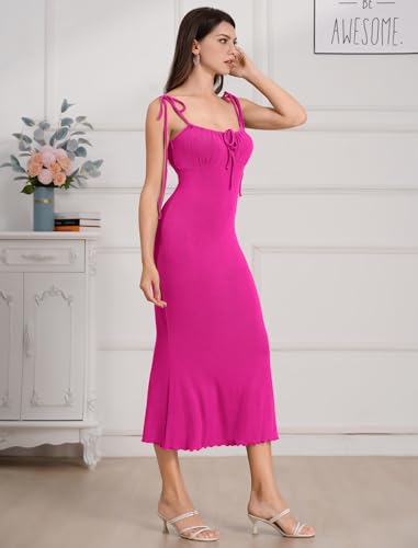Womens Tie Shoulder Drawstring Ruched Bust Mermaid Hem Cami Slip Dress Bodycon Maxi Evening Party Dress
