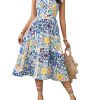 Women's Floral Print Tie Strap Square Neck Ruffle Boho Maxi Dress