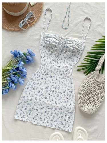 Women's Summer Ditsy Floral Mini Dress Backless Tie Short Sun Dresses