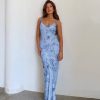Women Vintage Spaghetti Strap Maxi Dress Sexy Low Cut Backless Floral Satin Slip Long Dress Y2k Cami Bodycon Dresses