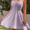 Women Floral Boho Spaghetti Strap Sundress Sleeveless Smocked A Line Mini Dress