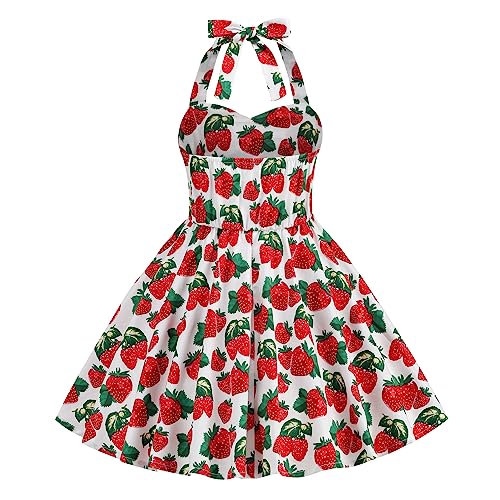 Girls 50s Sweetheart Vintage Flower Swing Straps Prom Dress with Polka Dots 3-11Years