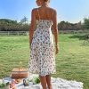 Women's Summer Split Thigh Spaghetti Strap Cami Midi Floral Dress