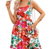 Women's Summer Dress Floral Square Neck Sleeveless Casual Dress with Pockets A-line Swing Mini Dresses Sundress