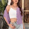 Womens Cropped Cardigan Sweaters 2025 Summer Lightweight Short Sleeve Bolero Shrug Hollow Out Button Down Tops