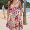 Women's Casual Sundress with Pockets Summer Beach Dress Floral T-Shirts Dress V Neck Loose Tank Dresses