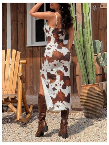 Women's Western Cowgirl Dress Boho Bodycon Long Slit Thigh Cami Dresses