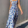 Women's Summer Floral Dresses 2025 Beach Vacation Casual Blue and White Long Maxi Sundresses