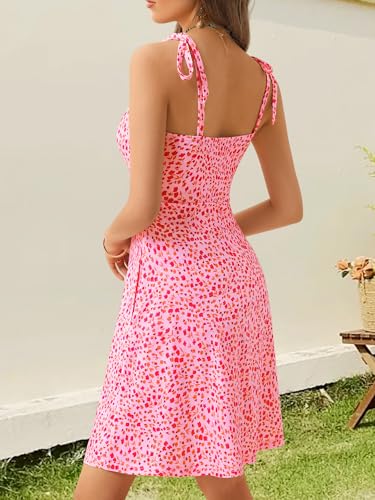 Women's Spring Sweetheart Neckline Tie Strap Summer Sundresses Sleeveless Mini Dress with Pockets