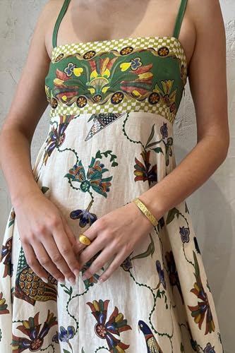 Women's Boho Floral Spaghetti Strap Long Dress Square Neck Vintage Y2k Graffiti Cami Maxi Dress