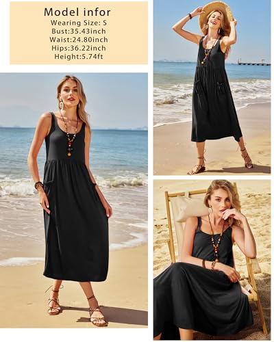 Women's 2024 Summer Sundresses Casual Beach Vacation Outfits Long Flowy Sleeveless Tank Maxi Dress with Pockets